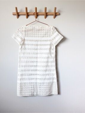 Sacai Luck White Lattice Crochet Shift Dress